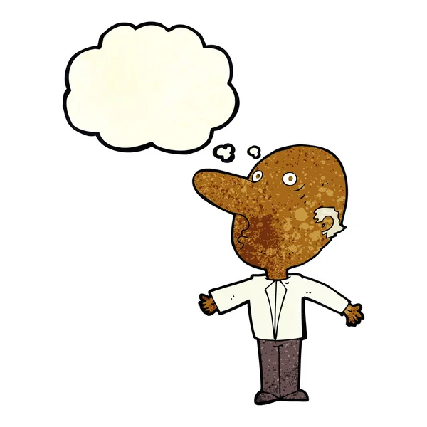 Dibujos animados confundido hombre de mediana edad con burbuja de pensamiento — Vector de stock
