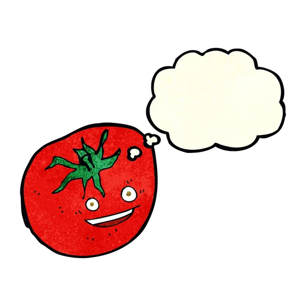 Dessin animé tomate heureuse avec bulle de pensée — Image vectorielle