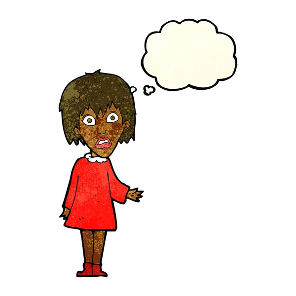 Cartone animato donna scioccata con bolla di pensiero — Vettoriale Stock