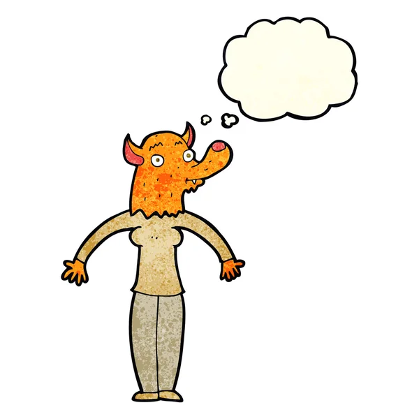 Cartoon freundliche Fuchsfrau mit Gedankenblase — Stockvektor