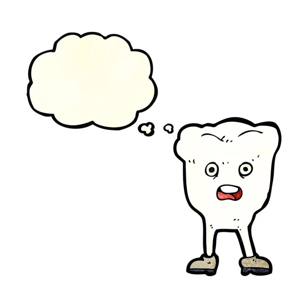 Cartoon tand ser rädd med tankebubbla — Stock vektor