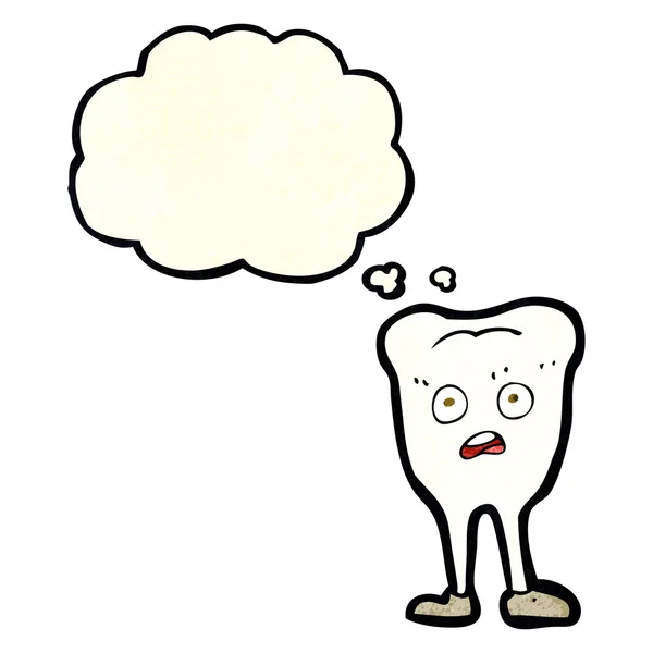 Cartoon gulnande tand med tankebubbla — Stock vektor
