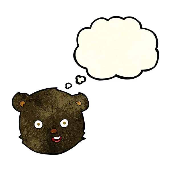 Cartoon black teddy bear head with thought bubble — Stock Vector