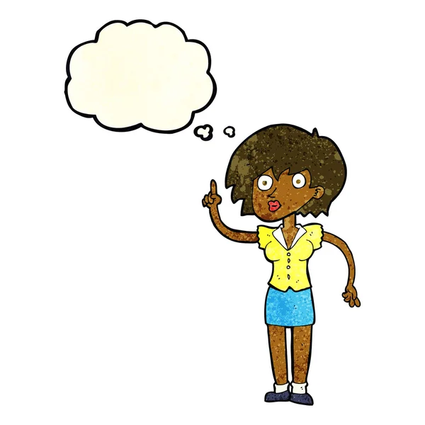 Femme dessin animé avec question avec bulle de pensée — Image vectorielle
