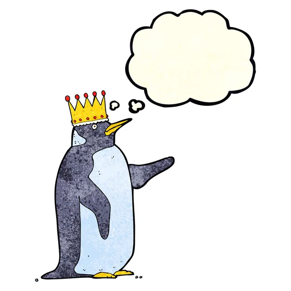 漫画のふきだしが付いている王冠を身に着けているペンギン — ストックベクタ