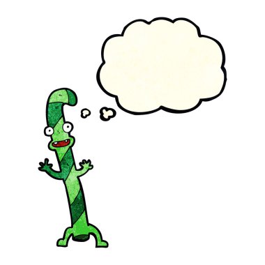 Düşünce baloncuklu Noel şekerleri dans eden çizgi film