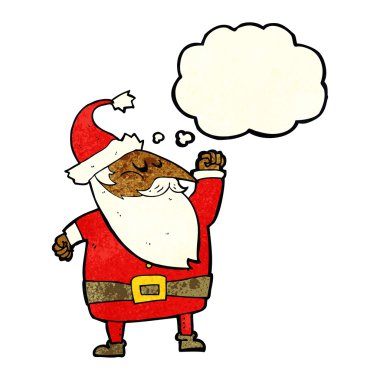 çizgi film Noel Baba düşünce baloncuğuyla havayı yumrukluyor