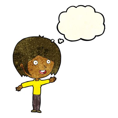 düşünce balonu ile sallayarak karikatür mutlu kız