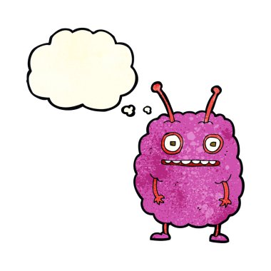 Düşünce baloncuklu komik uzaylı canavar.