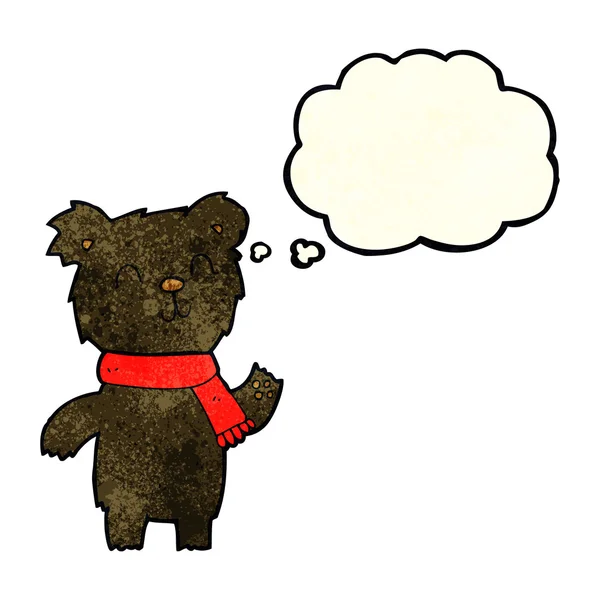 Cartoon schattig zwarte beer cub met gedachte bubble — Stockvector