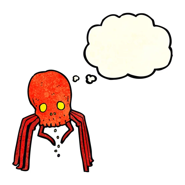 Kreslený strašidelný lebka pavouk s myšlenkovou bublinou — Stockový vektor