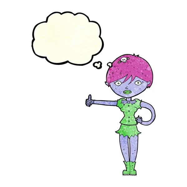 Cartoon-Vampir-Mädchen gibt Daumen nach oben Symbol mit Gedankenblase — Stockvektor