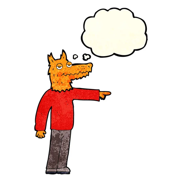 Cartoon fox man apontando com bolha de pensamento —  Vetores de Stock