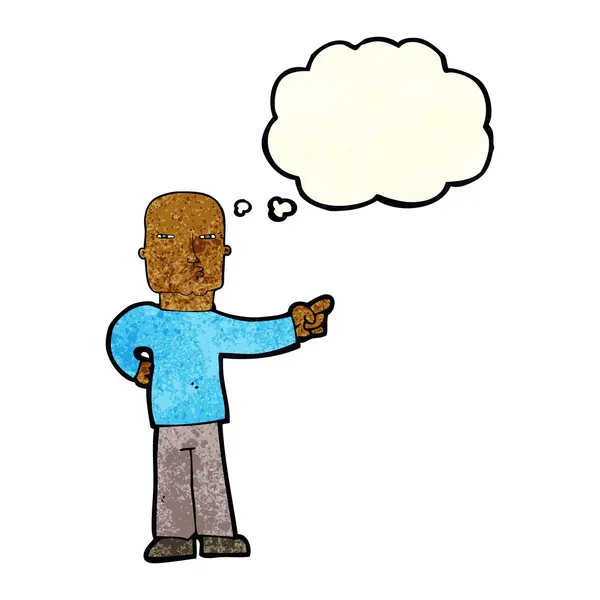 Kreslený ukazatel muž s myšlenkovou bublinou — Stockový vektor