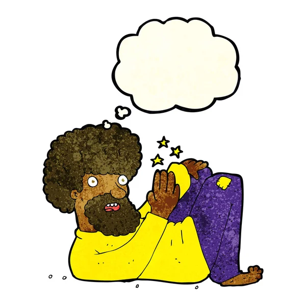Hombre hippie de dibujos animados con burbuja de pensamiento — Vector de stock