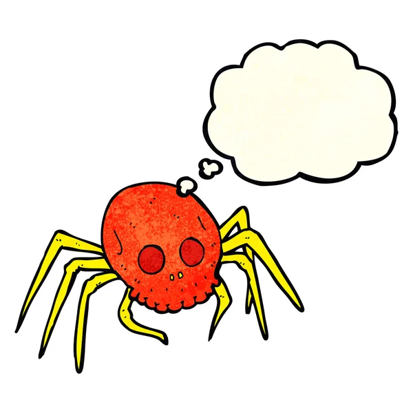 Dibujos animados espeluznante araña de cráneo de Halloween con burbuja de pensamiento — Archivo Imágenes Vectoriales