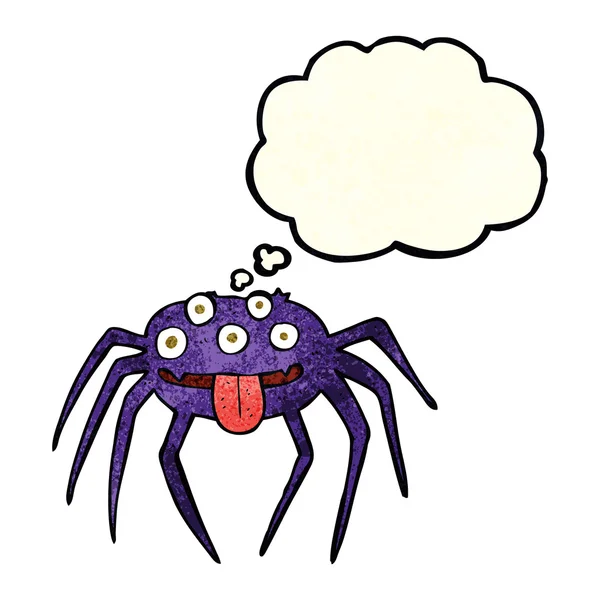 Cartone animato lordo ragno di Halloween con bolla di pensiero — Vettoriale Stock
