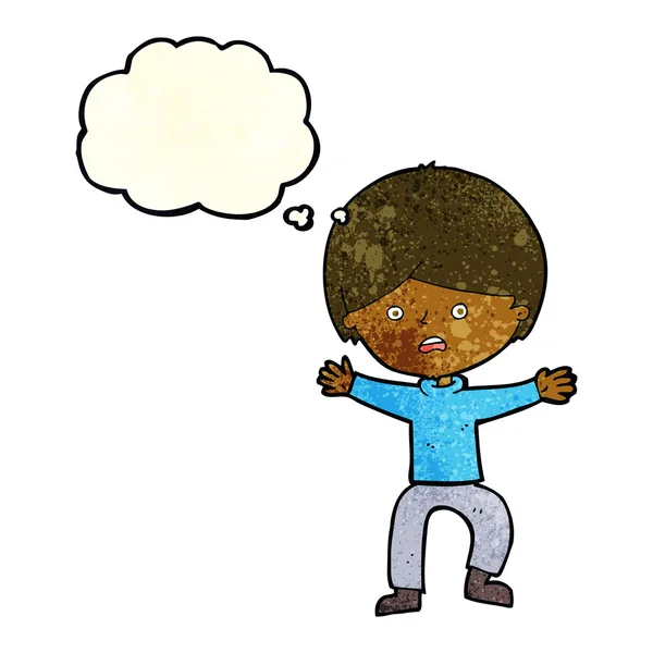 Dibujos animados chico pánico con burbuja de pensamiento — Archivo Imágenes Vectoriales