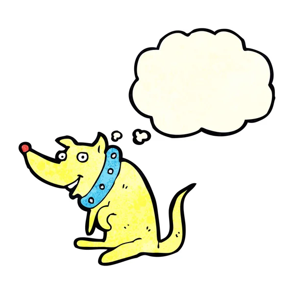 Kreslený šťastný pes ve velkém obojku s myšlenkovou bublinou — Stockový vektor