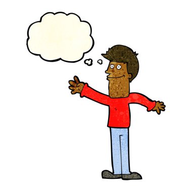 çizgi film mutlu adam düşünce baloncuğuyla el sallıyor