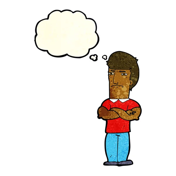 漫画イライラ男で折り畳まれた腕で思考バブル — ストックベクタ