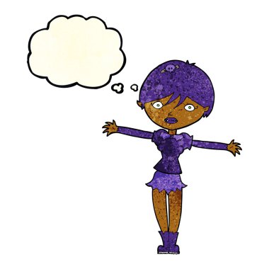 Düşünce baloncuğu olan vampir kız.