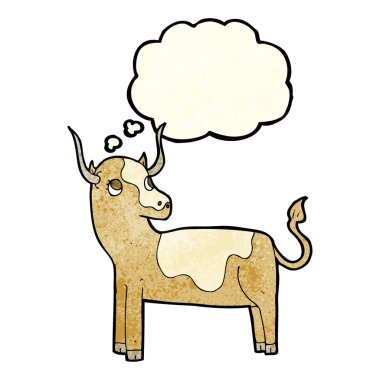 Düşünce baloncuklu çizgi film ineği