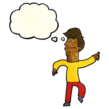 çizgi film endişeli adam düşünce balonunu işaret ediyor