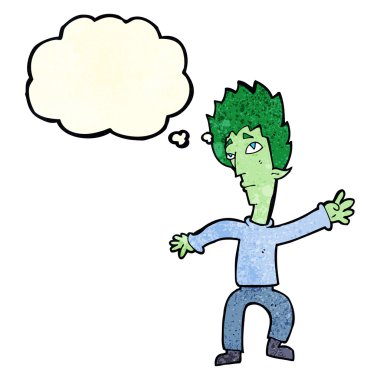 Düşünce baloncuğu olan vampir adam.