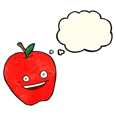 Düşünce baloncuklu mutlu elma çizgi filmi