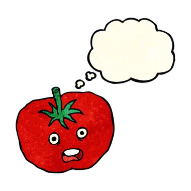 Düşünce baloncuklu çizgi film domatesi