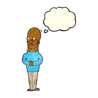 Düşünce baloncuklu komik kel adam.