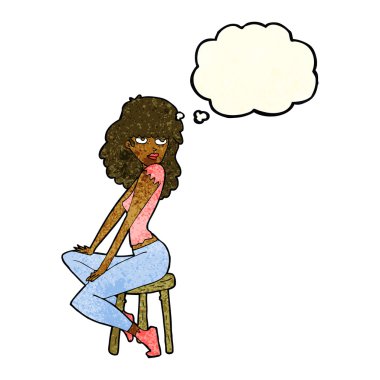 Karikatür kadını düşünce baloncuğuyla poz veriyor