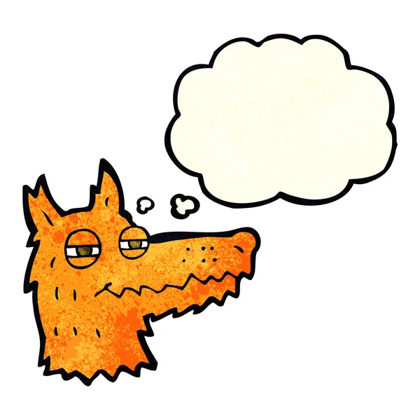 Desenho animado presunçoso raposa rosto com pensamento bolha —  Vetores de Stock