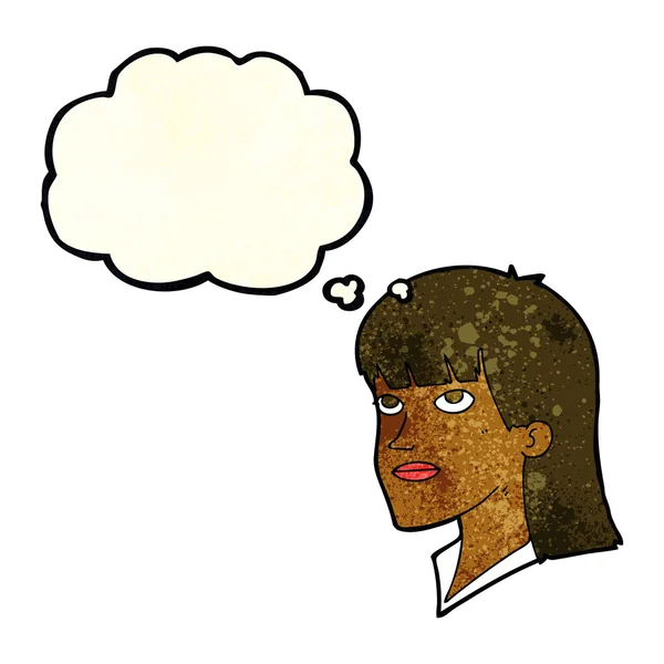 思考バブルを持つ漫画の深刻な女性 — ストックベクタ