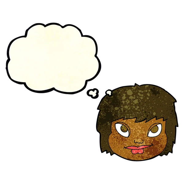 Dessin animé visage féminin avec bulle de pensée — Image vectorielle
