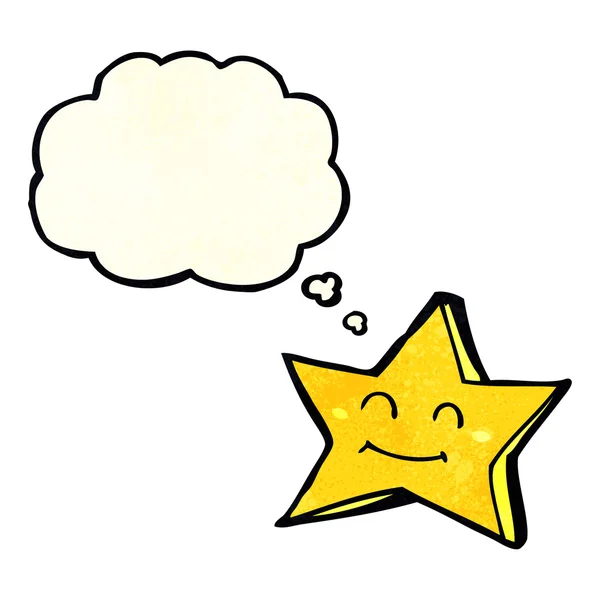 Personnage étoile heureux dessin animé avec bulle de pensée — Image vectorielle