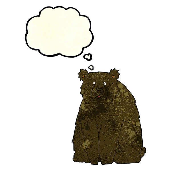 Desenho animado engraçado urso preto com bolha de pensamento — Vetor de Stock