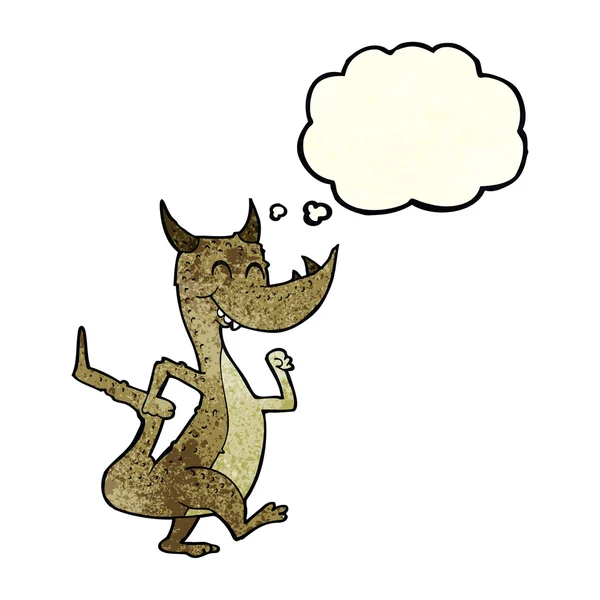 Dibujos animados feliz dragón con burbuja de pensamiento — Archivo Imágenes Vectoriales