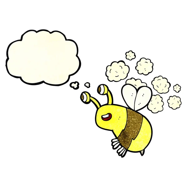 Desenho animado abelha feliz com bolha de pensamento — Vetor de Stock