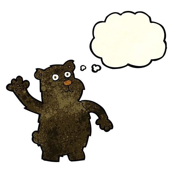 Karikatur winkt Schwarzbär mit Gedankenblase — Stockvektor