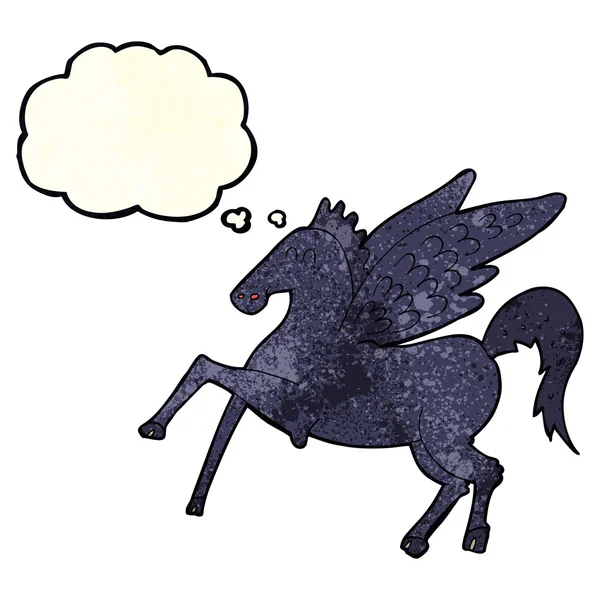 Мультяшний магічний літаючий кінь з мисленням бульбашка — стоковий вектор