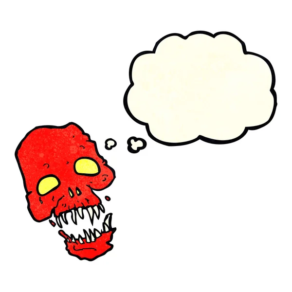 Cartoon eng schedel met gedachte zeepbel — Stockvector