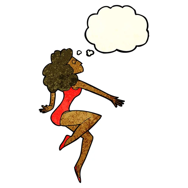 思考バブルを持つ漫画ダンスの女性 — ストックベクタ