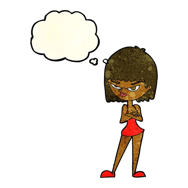 Cartone animato donna arrabbiata con bolla di pensiero — Vettoriale Stock
