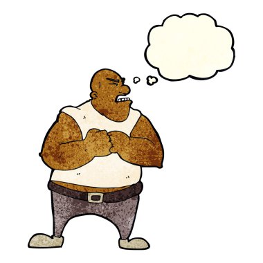 Düşünce baloncuğu olan vahşi bir adam.