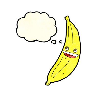 Düşünce baloncuklu mutlu bir muz.