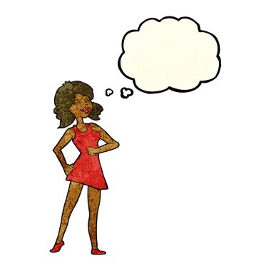 Düşünce baloncuğu olan gururlu bir kadın.