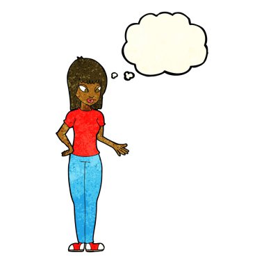çizgi film kadın düşünce balonu ile açıklayan