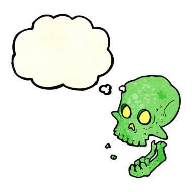 Düşünce baloncuklu gülen kafatası